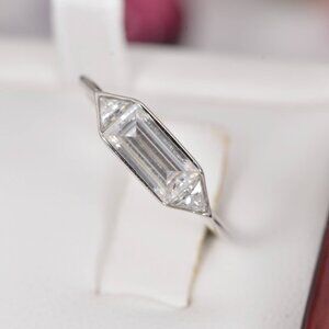 Certified Moissanite 1.5 tcw Emerald w/ Trillion Cut Wedding Ring 925